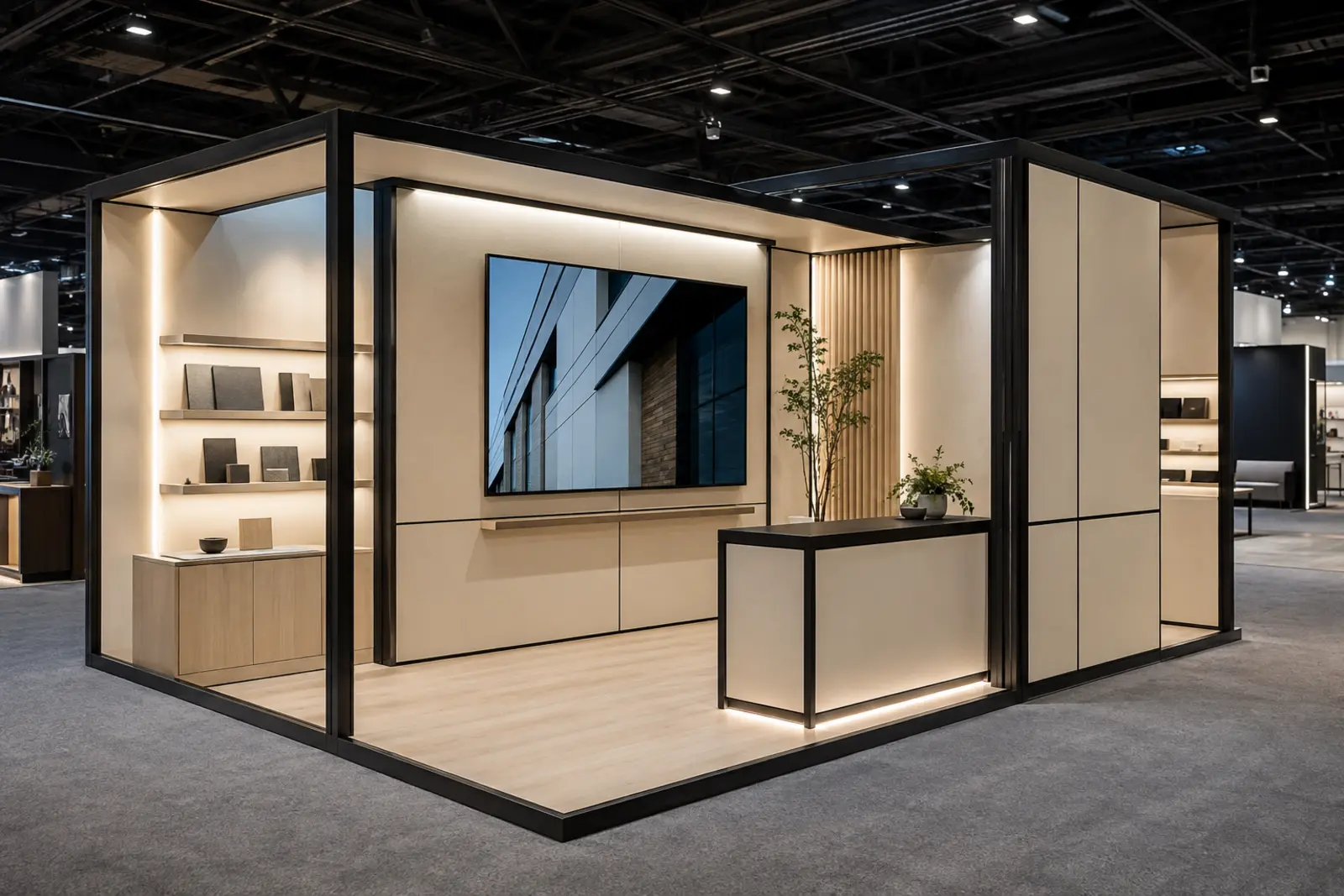 PartWall corner booth open to two trade show aisles