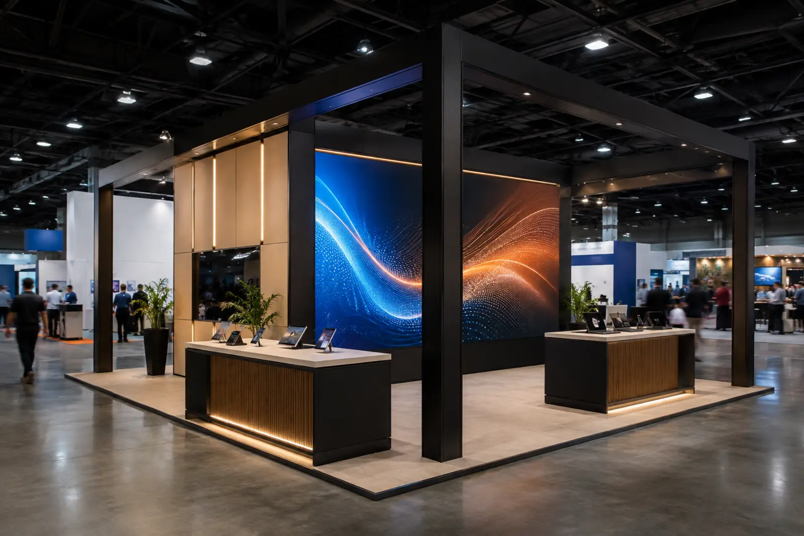 PartWall modular island trade show booth with integrated LED display